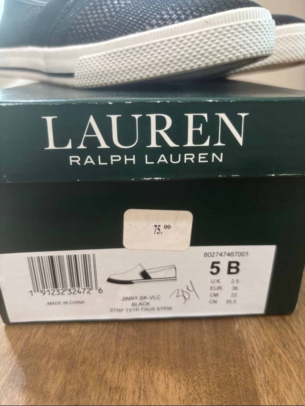 Lauren Ralph Lauren Black Slip-On Textured Casual Sneakers - Picture 2 of 8